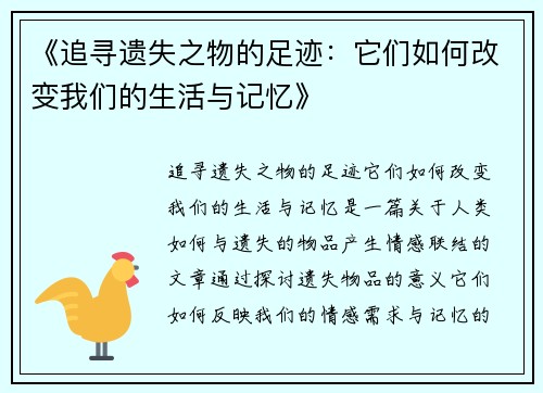 《追寻遗失之物的足迹：它们如何改变我们的生活与记忆》